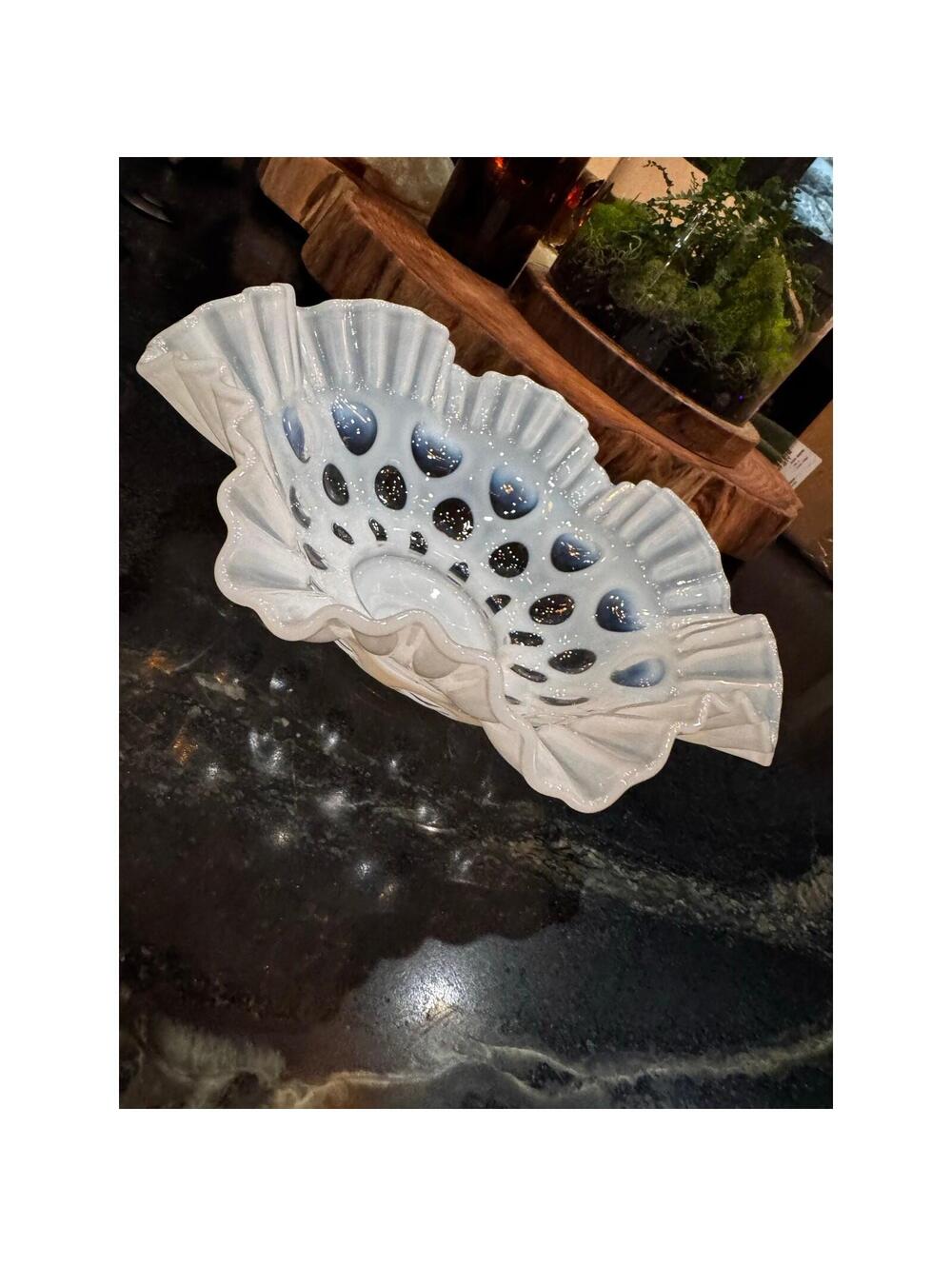 Fenton French Opalescent "Coin Dot" crimped ruffle bowl